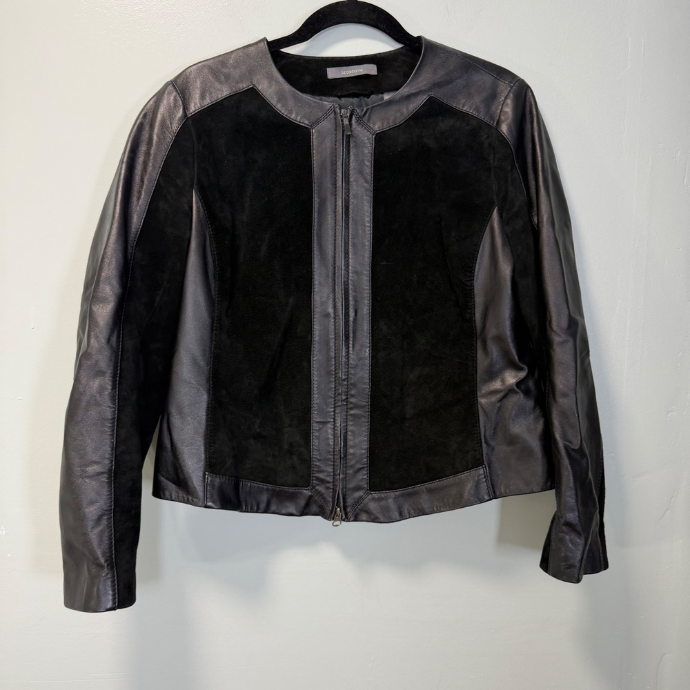 Liz Claiborne Black Leather Suede Mixed Media Moto Jacket Petite 12